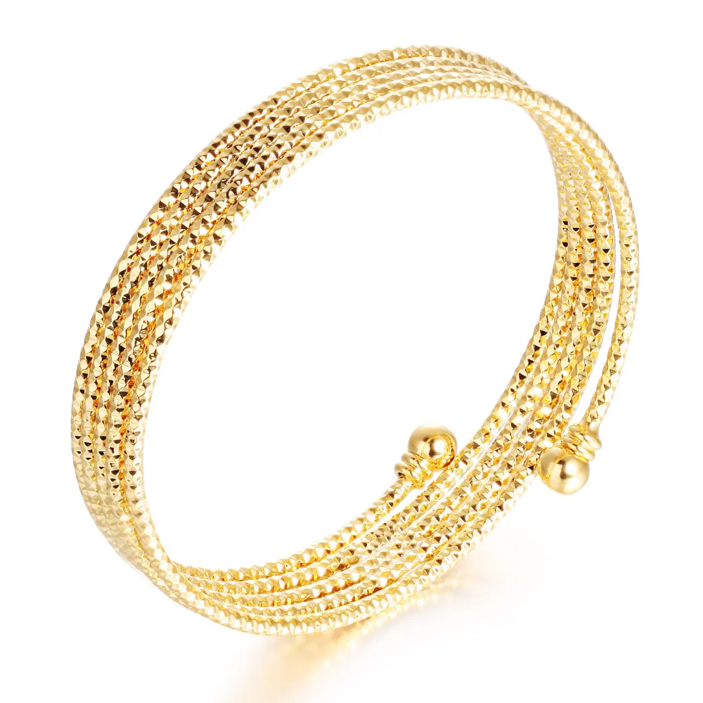 Gold Bangles Multilayer Wedding Bridal Women Bracelet Fashion Jewelry Unique Design Luxury Shinning Size Adjustable Charm | Украшения и