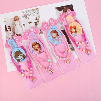

Disney princess pretend play Beauty Fashion Toys Children's Jewelry Gift Necklace Set Dressing Mirror Cartoon Dressing Comb
