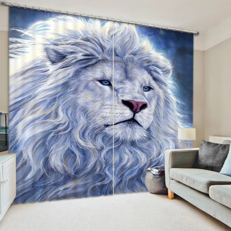 

Fantasy Blue Lion's Head Photos blackout curtains finished personality
