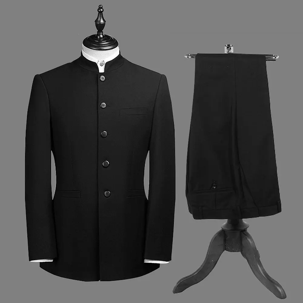 Men Suit Sets Chinese Tunic Suits Stand Collar Classic Men's Casual Blazer Brand Design Business Formal Male Cotton Suit Set 4XL