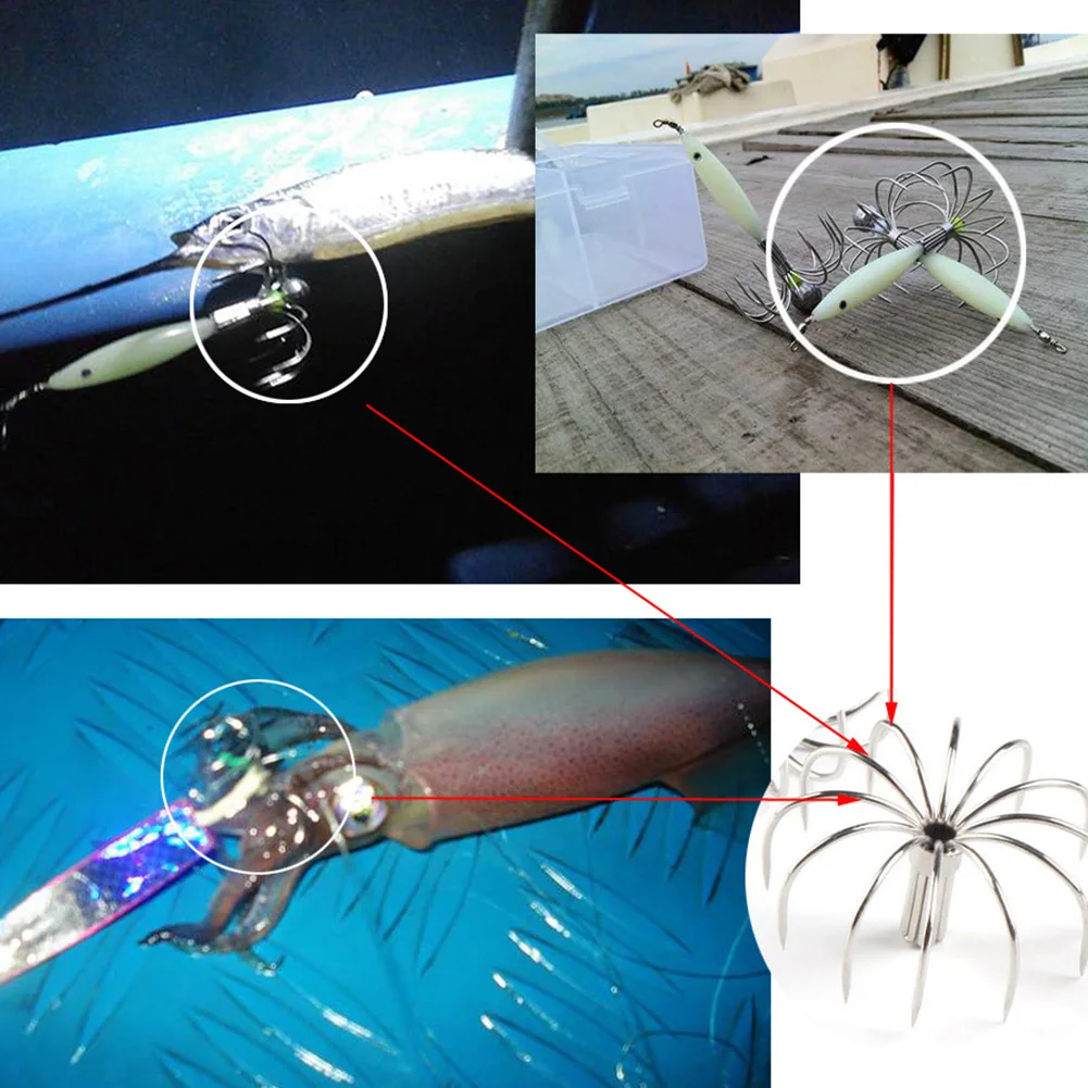 5 шт./партия, рыболовный крючок, реалистичные кальмарные снасти, зонтик из нержавеющей стали, взрывной джиггинг, черенки, 12 игл, чернильная