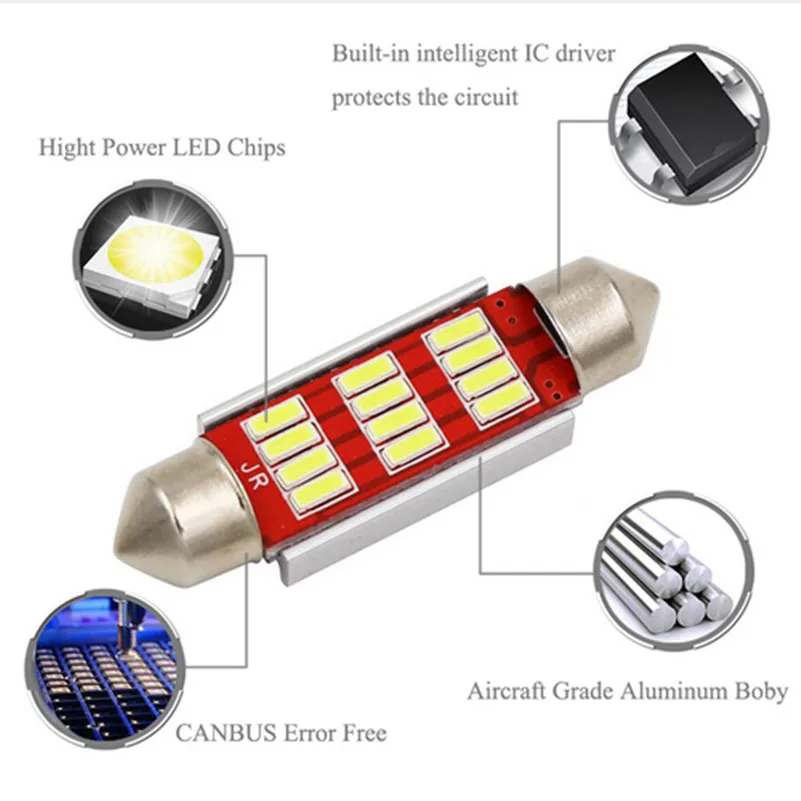 2x C5W LED CANBUS Festoon 36 мм безошибочная автомобильная светодиодная лампа 12 SMD 4014