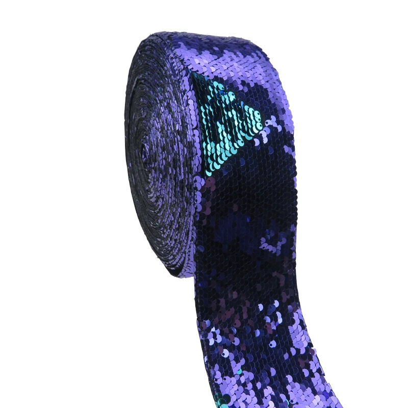 

50yards 3" (75mm) purple color colorSparkly Shiny Reversible spangle sequin fabric ribbon for Dress decoration Hat DIY crafts