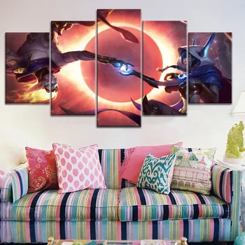 

Modern 5 Piece Canvas Printing Cosmic League of Legends Rakan And Xayah Poster Type Game Modern Home Decor Wall Art Pictures