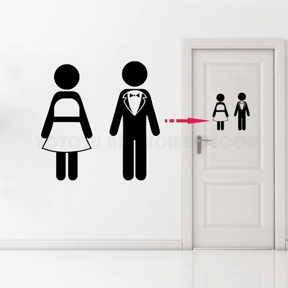 1 Set Toilet Door Sign Men Women Bathroom WC Silver Wall Sticker Restroon Decor 