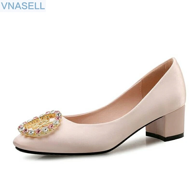 

2019 VANSELL spring and autumn new rhinestone square head thick with single shoes with shallow mouth leather women's shoes