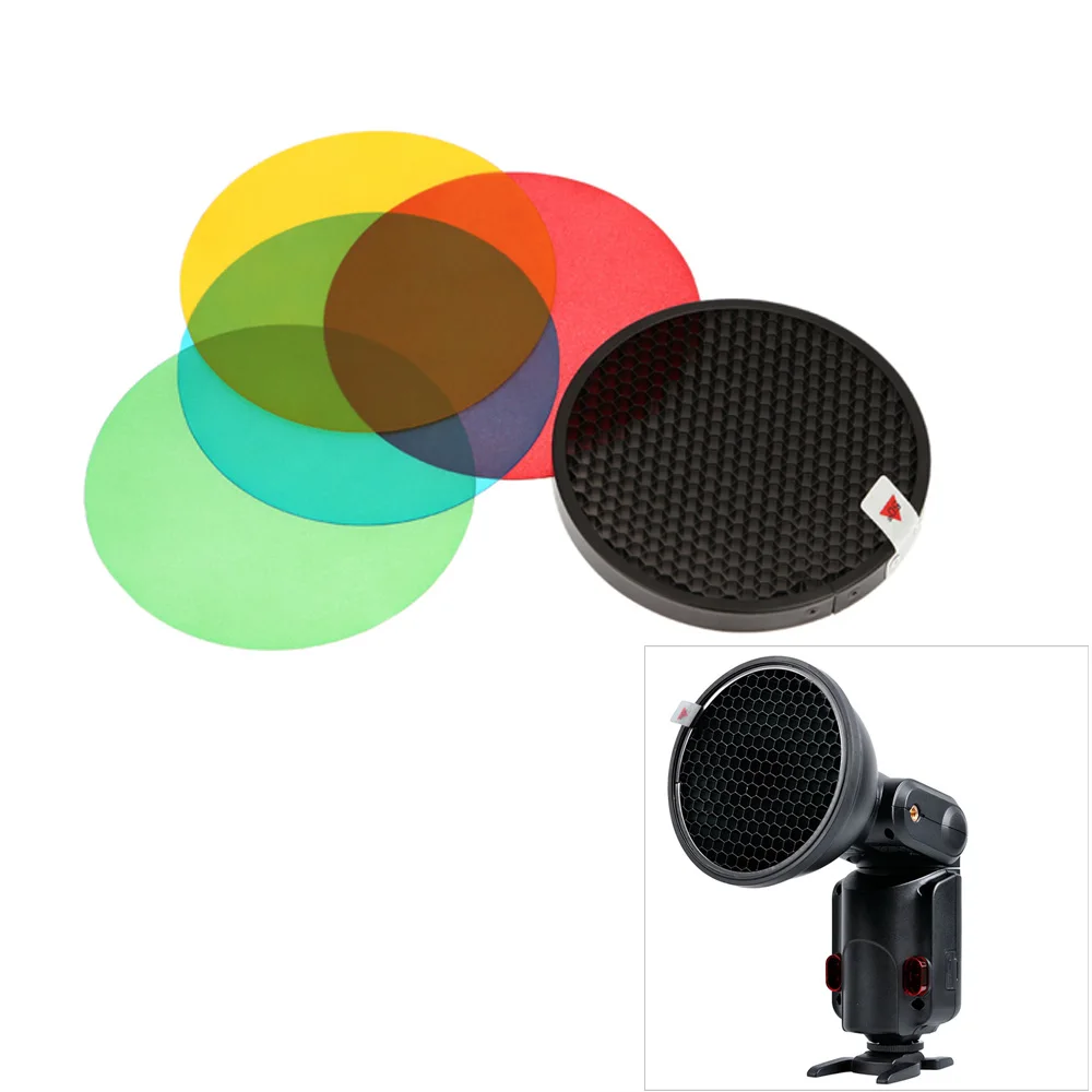 

Godox AD-S11 Color Filter Gel Pack with Honeycomb Grid Cover Reflector Kit for Witstro Flash AD180 AD360 AD360II Four colors