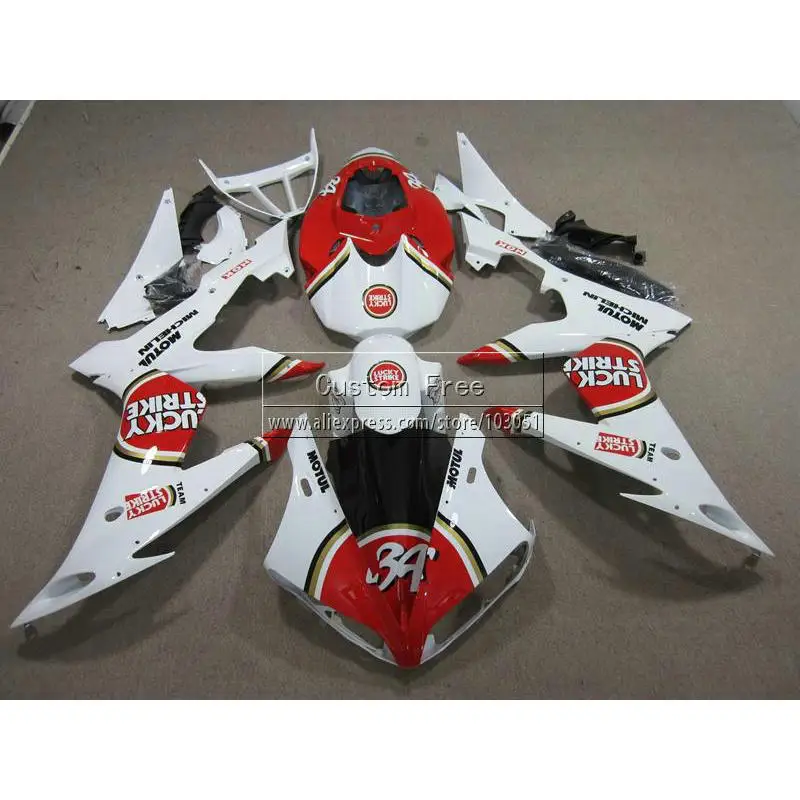 

Injection mold Customize fairing kit For YAMAHA YZF R6 2008 2009-2014 YZFR6 08-14 red white LUCKY STRIKE fairings set JL13