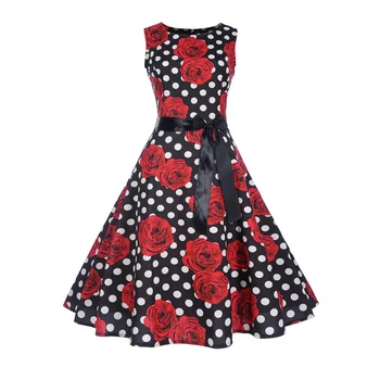

Floral Print Vintage Summer Dress Women Tunika Sleeveless 50 S Belt Rockabilly Elegant Party Dresses Vestidos Robe
