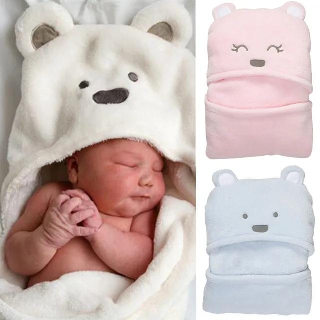 Baby Blanket Soft Hooded Animal Baby Bathrobe Cartoon Bear Baby Swaddle