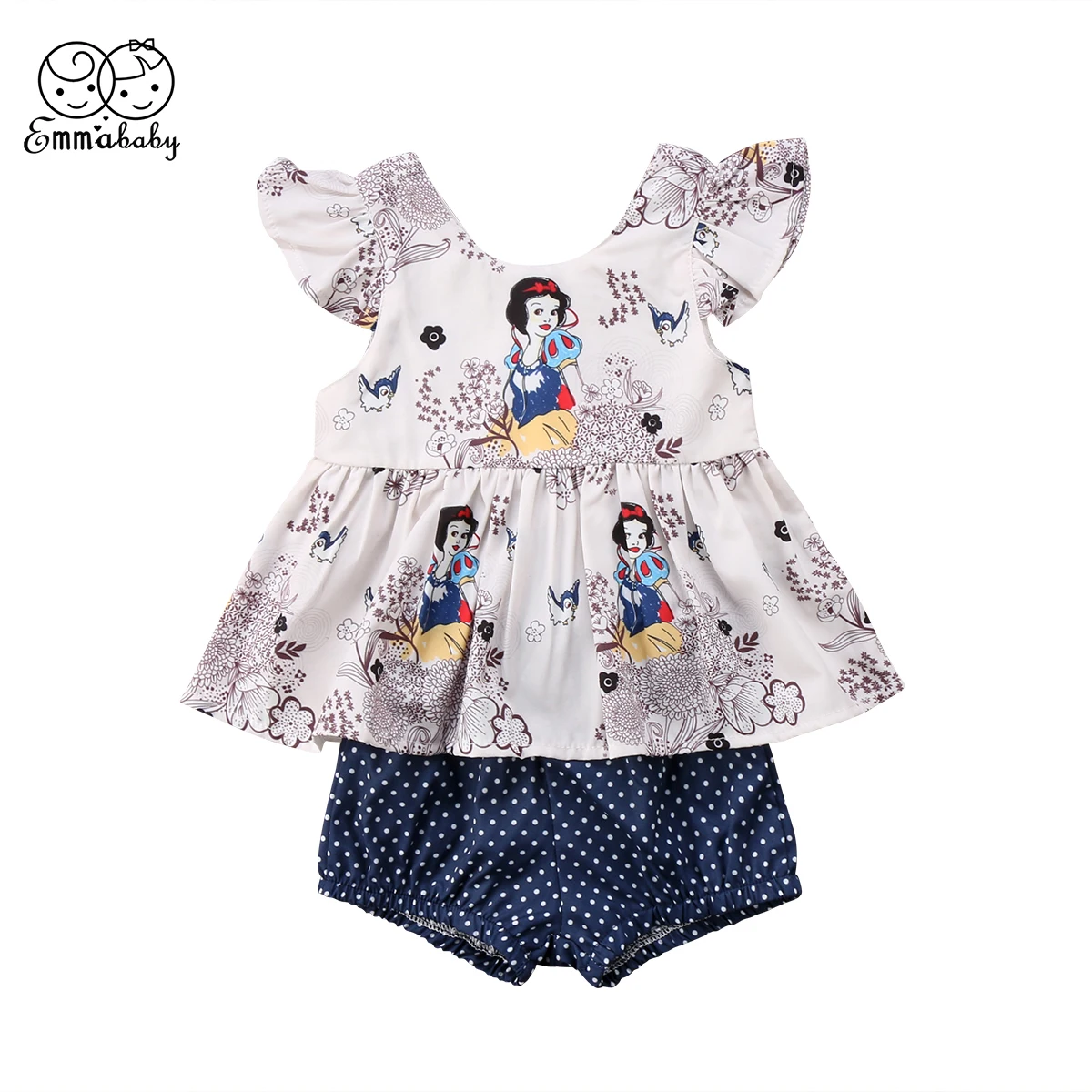 

Emmababy 2019 Snow White Princess Girls Tops T shirt Polka Dot Briefs 2pcs Outfits Set Clothes