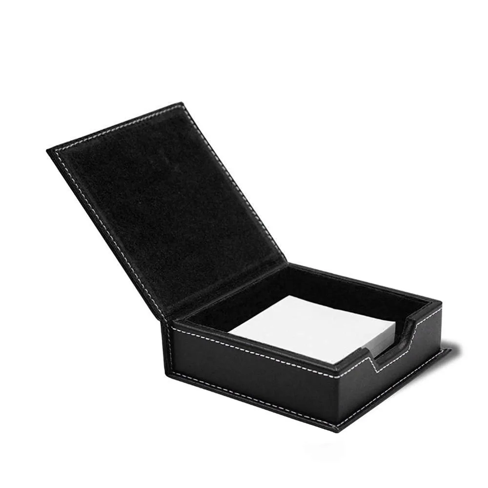 XRHYY PU Leather Desktop Name Cards Sticky Notes Holder Organizer Memo Note Dispenser Case with a Lid Cover