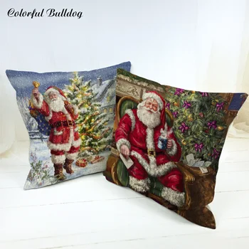 

Decorative Pillows For Home Sofa Car Seat Santa Claus Christmas Pillow Christmas Present Dog Wolf Deer Animals Cushion Cover