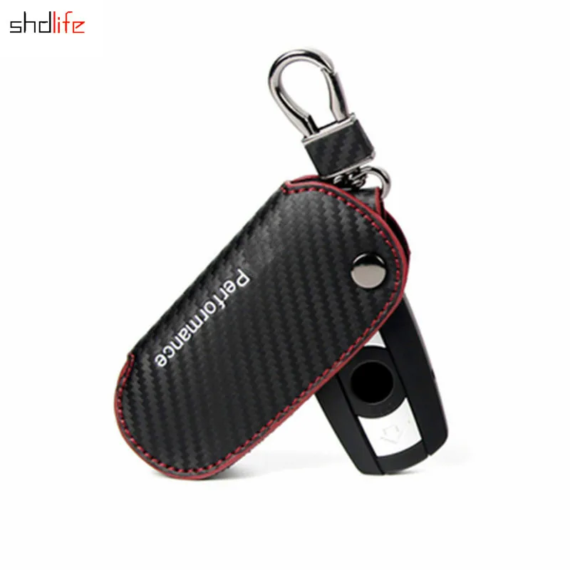 Leather Carbon Fiber Key Case Holder KeyChain Cover For BMW E46 E90 E60