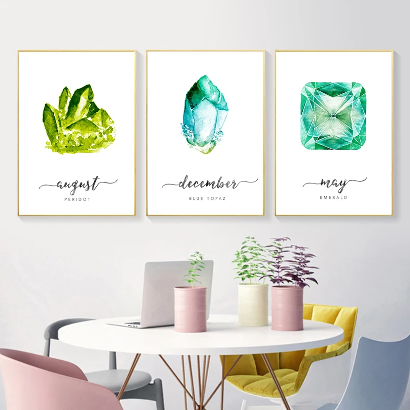 

Modern Canvas Painting Birthstone Poster Emerald Gemstone Picture Minimalist Wall Art Nursery Picture Home Decor