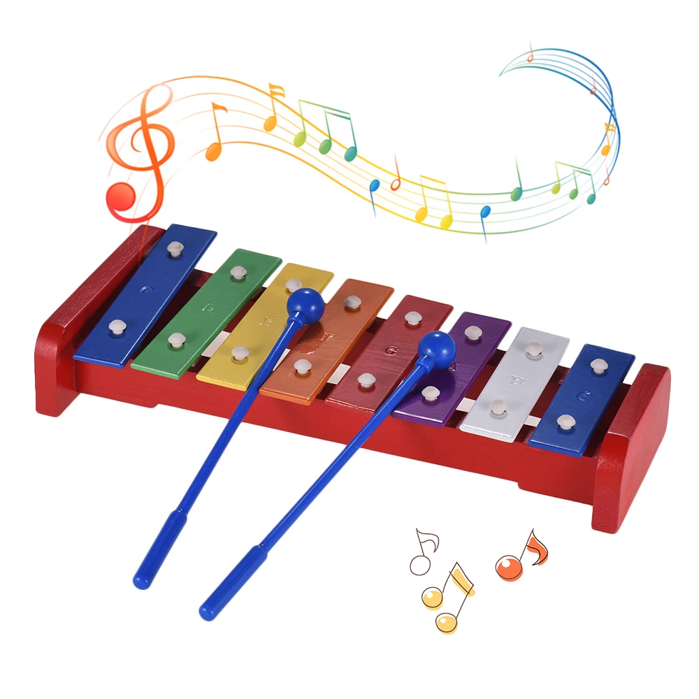 Красочные 8 нот ксилофон музыкальная игрушка Glockenspiel с 2 молотками музыкальный