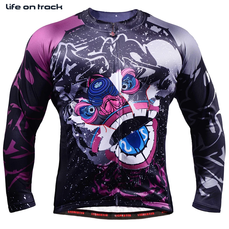 

Men Long Sleeve Breathable Bike Felt Cycling Jerseys Two Color Monster Head Printing Ciclismo Man Bicycle Jersey Mountain