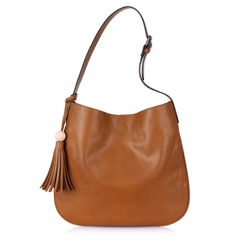 Женская сумка на плечо LOVEVOOK, наплечная сумка со съемной встроенной сумкой, не большая сумочка через плечо с кисточкам для всех сезонов, из искусственной кожи - Цвет: Brown