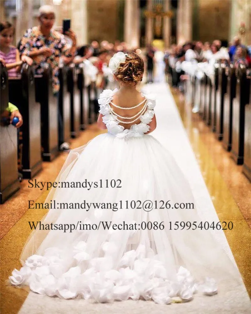 Luxury Pearls Ball Gown Flower Girl Dresses For Weddings 2019 Long