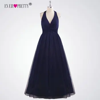 

Ladies Evening Gown Ever Pretty EZ07589NB Simple Long Halter V-Neck Navy Blue Evening Dresses Floor-Length Sleeveless Party Gown
