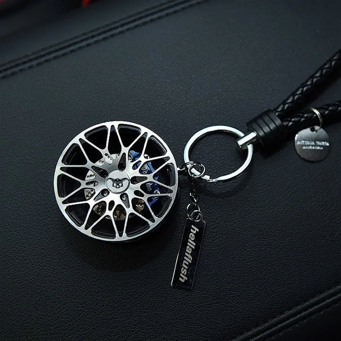 Высококлассные автомобильные тюнинг обода колеса брелок Авто турбо брелок JDM с дисковым тормозом HellaFlush заднее зеркало кулон алюминий - Название цвета: Черный