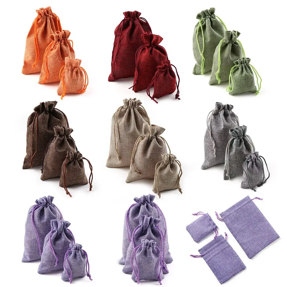 10Pcs/Packs New Fashion Useful Wedding Favor Christmas Hessian Burlap Jute Gift Bags Drawstring Pouch Home