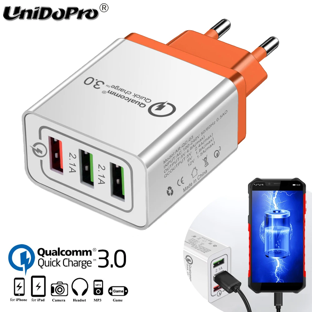 

Quick Charge QC 3.0 3-USB Euro Fast AC Wall Charger for Ulefone S11 S10 S9 S8 S1 Pro , Armor X2 3 3T 5 6 6E , Note 7 , Power 3L