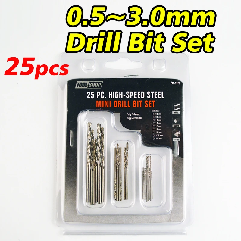 25 PCS MINI Drill Bit Set 0.5mm3.0mm with Blister Package HSS Steel
