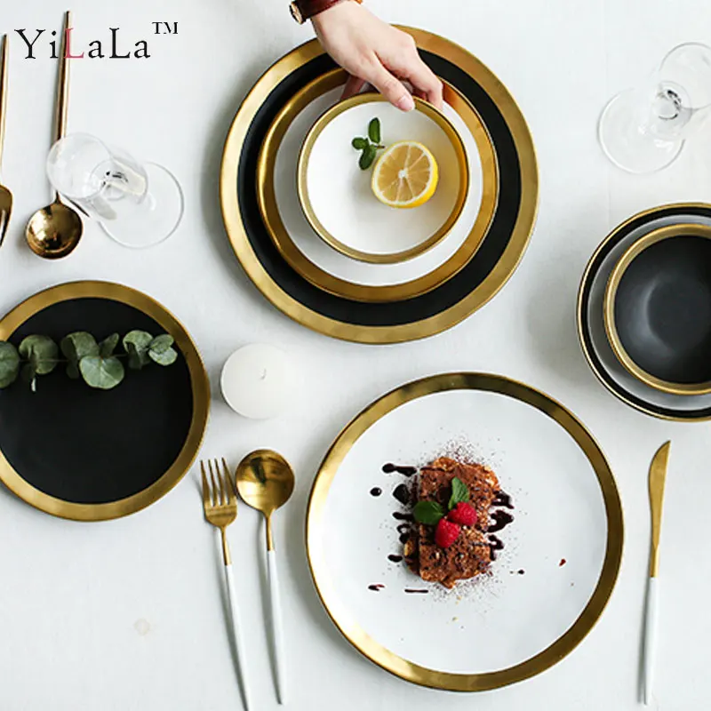 Yilala Plate Ceramic Dinner Dishes Elegant Tableware 10 Inch 8 Inch