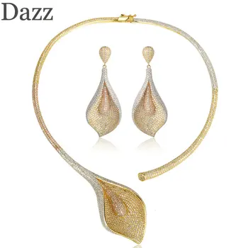 

Dazz new luxury leaves shape necklace earrings jewelry set copper zircon pendant women wedding banquet party elegant accessories