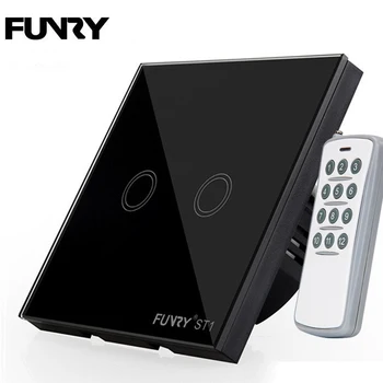 

FUNRY EU/UK Universal Wall Light Switch Touch Switch 170-220V Crystal Glass Panel Switch 2 Gang 1 Way Remote Control Switch 433