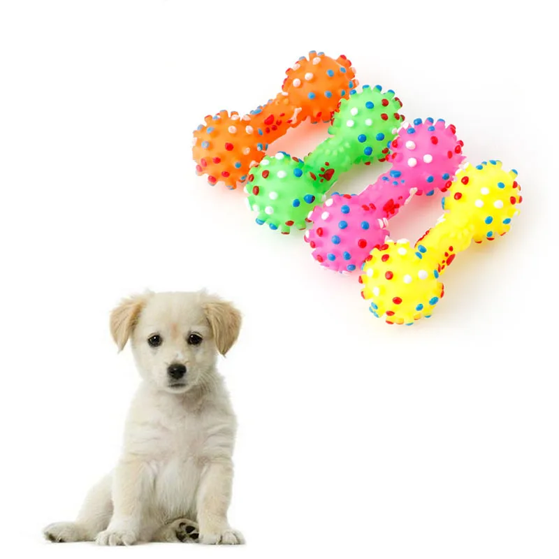 New Dog Toys Colorful Dotted Dumbbell Shaped Dog Chew Toys Squeeze