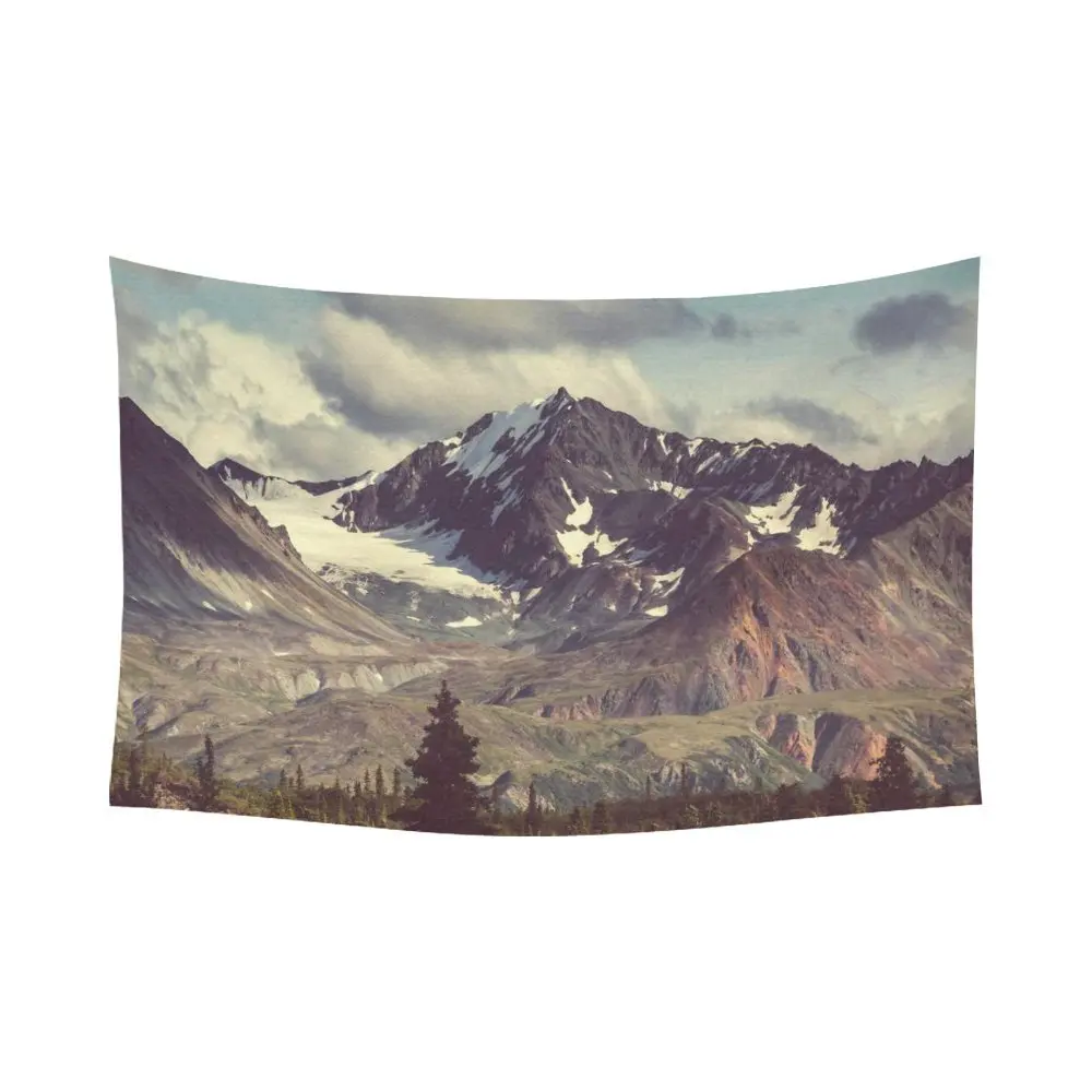 Snowy Nature Wall Art Home Decor, Mountain Landscapes Alaska Tapestry