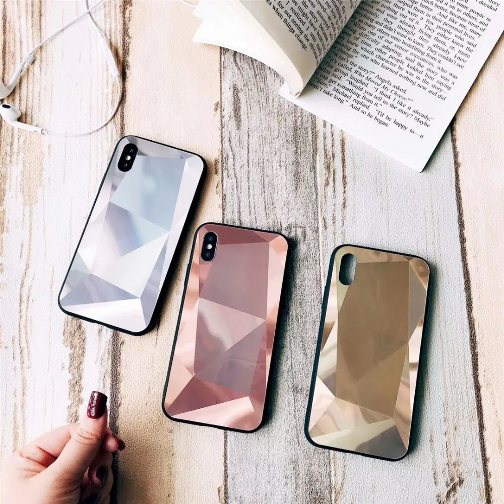 HUANQING Luxury 3D Rhombic Phone Case for iPhone 6 6S Plus 8 7 Plus Fashion Simple Bling Diamond Cover  for iPhone X Xs Max XS XR Case01