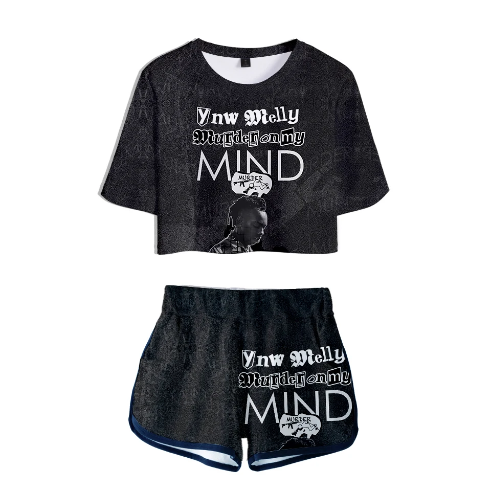 

3d YNW Melly Ladies Women Summer Sets HighSrteet Cool 2019 New Oversize Navel Short Sleeve T-shirt and Shorts O-neck sets XS-2XL