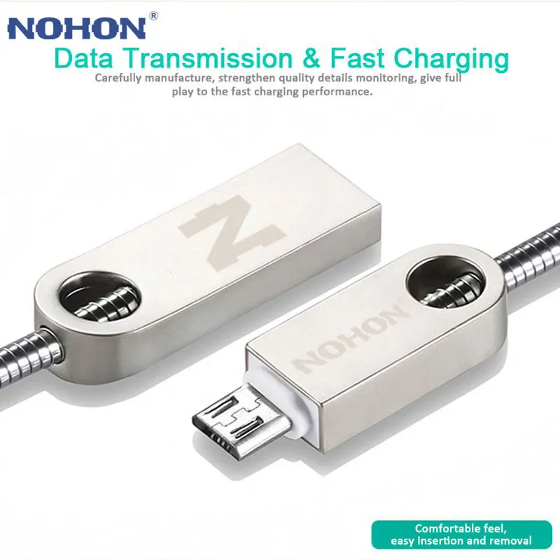 NOHON Micro USB кабель, металлический телефон, быстрое зарядное устройство, кабель для синхронизации данных, провод для samsung, Xiaomi, lenovo, LG, Nokia, sony, Android