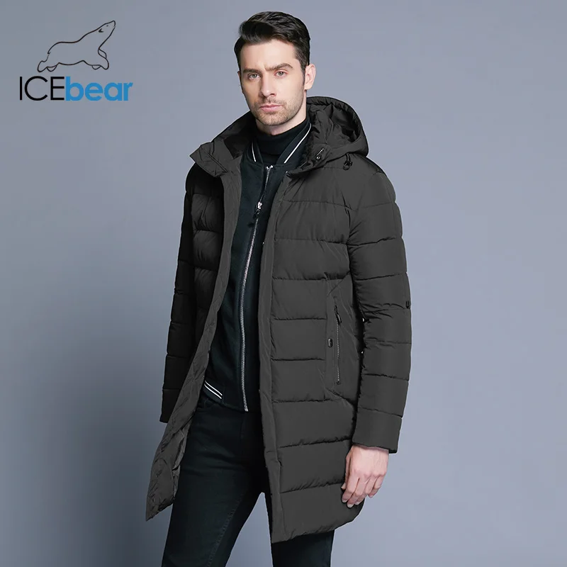 ICEbear зимняя куртка мужская шляпа съемная теплая куртка повседневные Мягкие хлопковые ветровки зимняя куртка мужская одежда MWD18821D