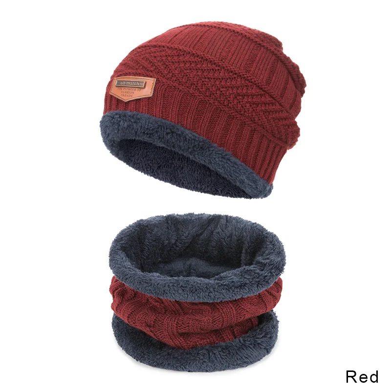 REAKIDS/Детский комплект из шарфа и шапки для маленьких мальчиков и девочек, утепленная шерстяная шапка, теплая зимняя шапка и шаль для малышей - Цвет: Red