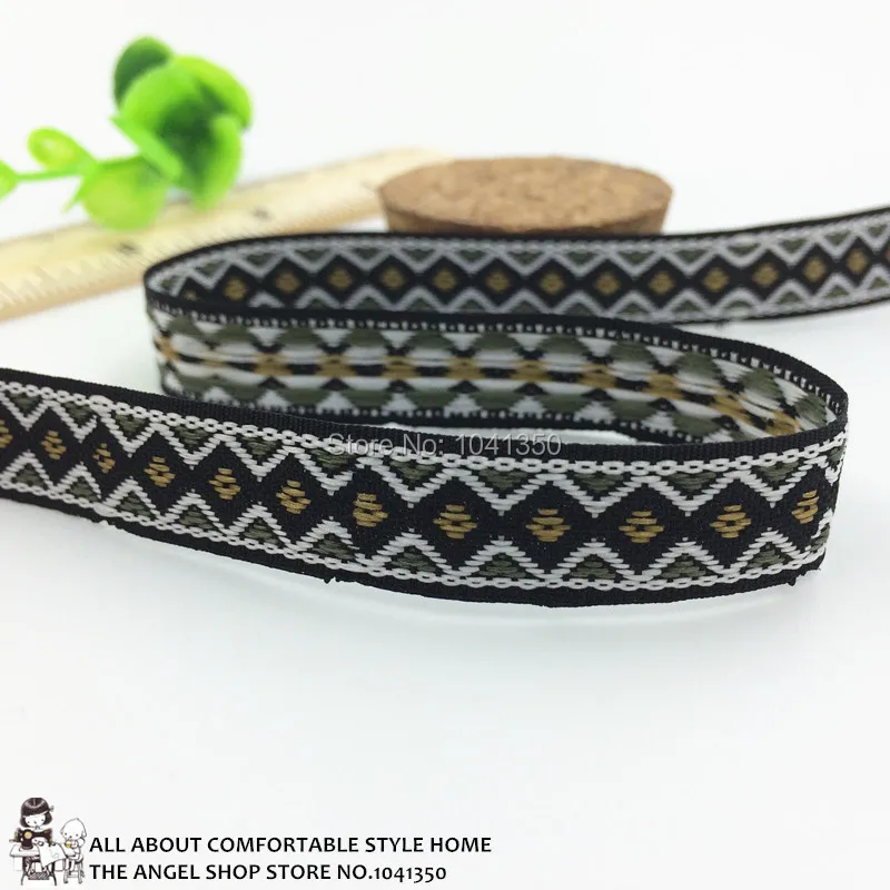 

New 1/2 "13MM 20yards handmade accessories lace ribbon single face black woven jacquard ribbon geometric pattern for dog collar