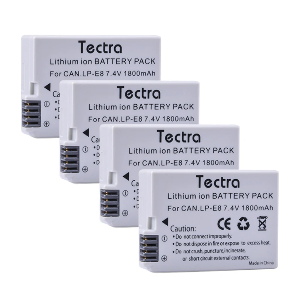 Tectra 4pcs Lpe8 Lp E8 Liion Battery For Canon Eos 550d 600d 700d Eos