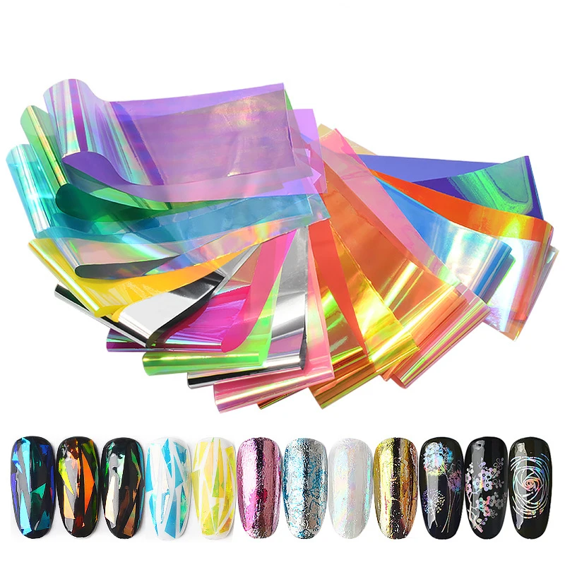 

New 4 kinds Different Mixrd Set 3D Magic Color Candy Laser Flower Animal Image Nail GlueTransfer Sticker Nail Sticker Decoration