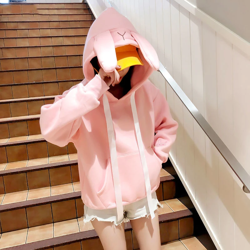 Толстовки для женщин с заячьими ушками Harajuku Kawaii уплотненный с капюшоном мультфильм корейский стиль досуг карманы повседневные толстовки женские s шикарные мягкие