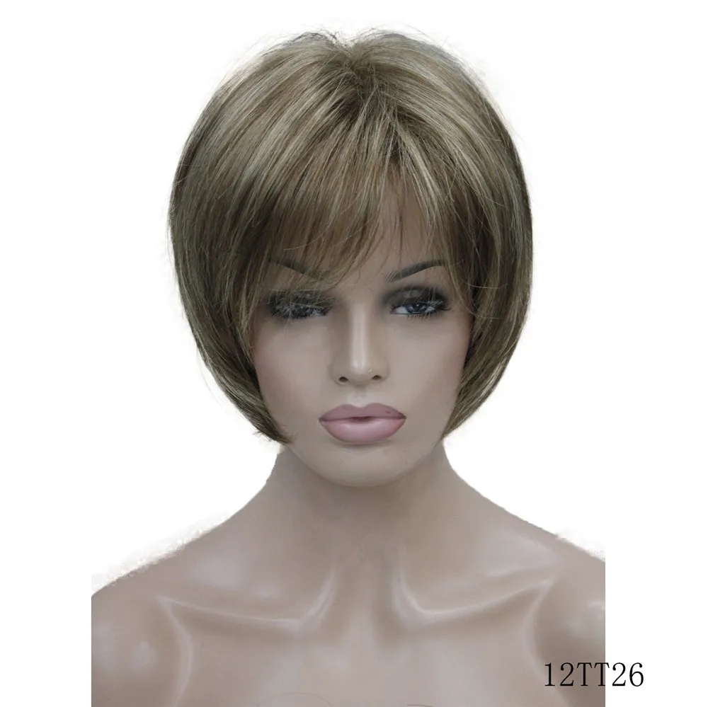 5969 #12TT26 new vogue brown with blonde highlight short straight lady's synthetic wigs (1