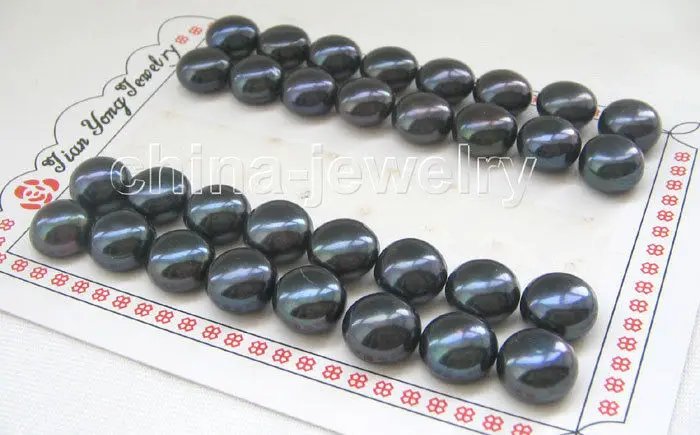 

hot sell new - Hot sale Free Shipping 16PCS >>>>Wholesale 16pairs 12mm natural black flat round freshwater pearl earring