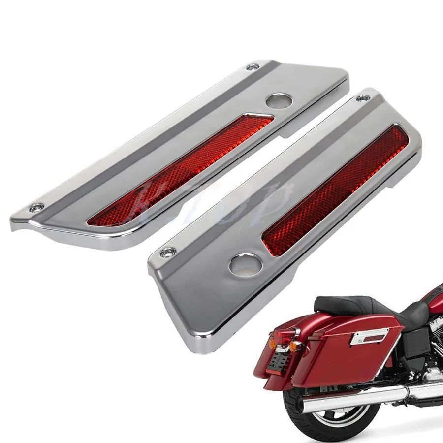 Motorcycle Chrome Saddlebag Latch Covers With Red Reflectors For Harley Touring Hard Bagsin