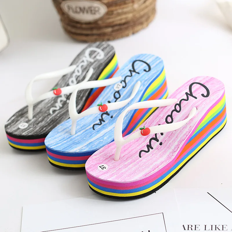 

Female Fashion Platform Mid Slippers Lady Sandals Wedge Thick Sole Heeled Shoes DropShip Women Flip Flops S0762