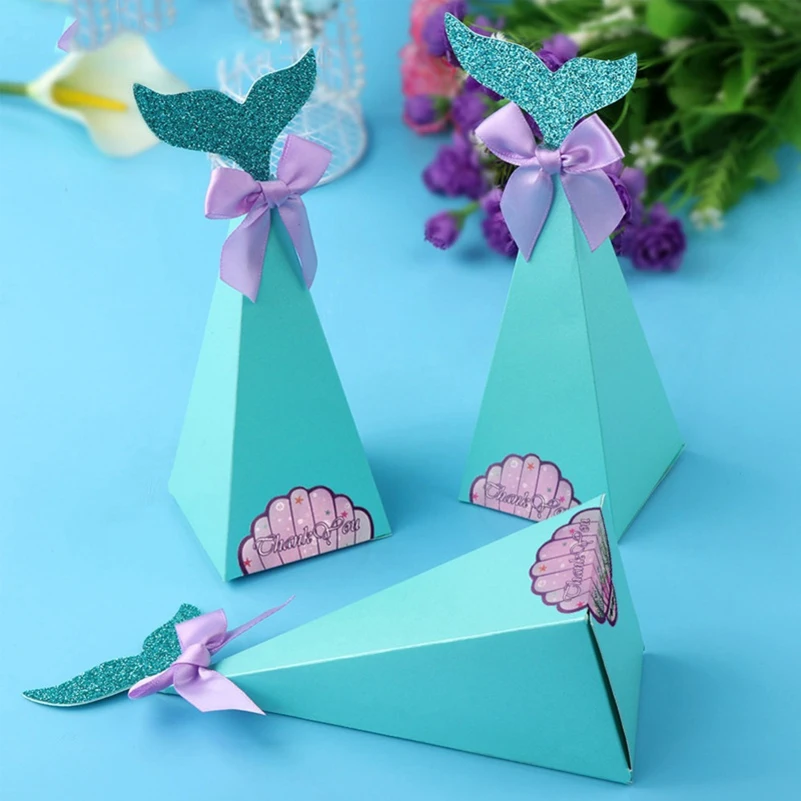 

New DIY 12pcs/lot Mermaid Tail Ribbon Cone Candy Case For Birthday Wedding Baby Shower Party Gift Box Party Decoration Favors