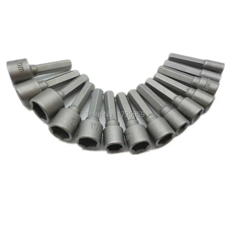 14 pc 14 Hex Shank Power Nut Driver Bit Set Metric  SAE Standard Socket Sleeve Power Tools fits most power corded or cordless drill  (1)