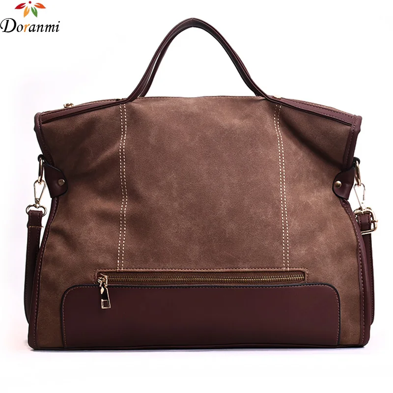 DORANMI Suede Leather Boston Handbag 2018 Casual Women's Bag Big Rivet Shoulder Bags Female Crossbody Shoulder Bag BPJ051