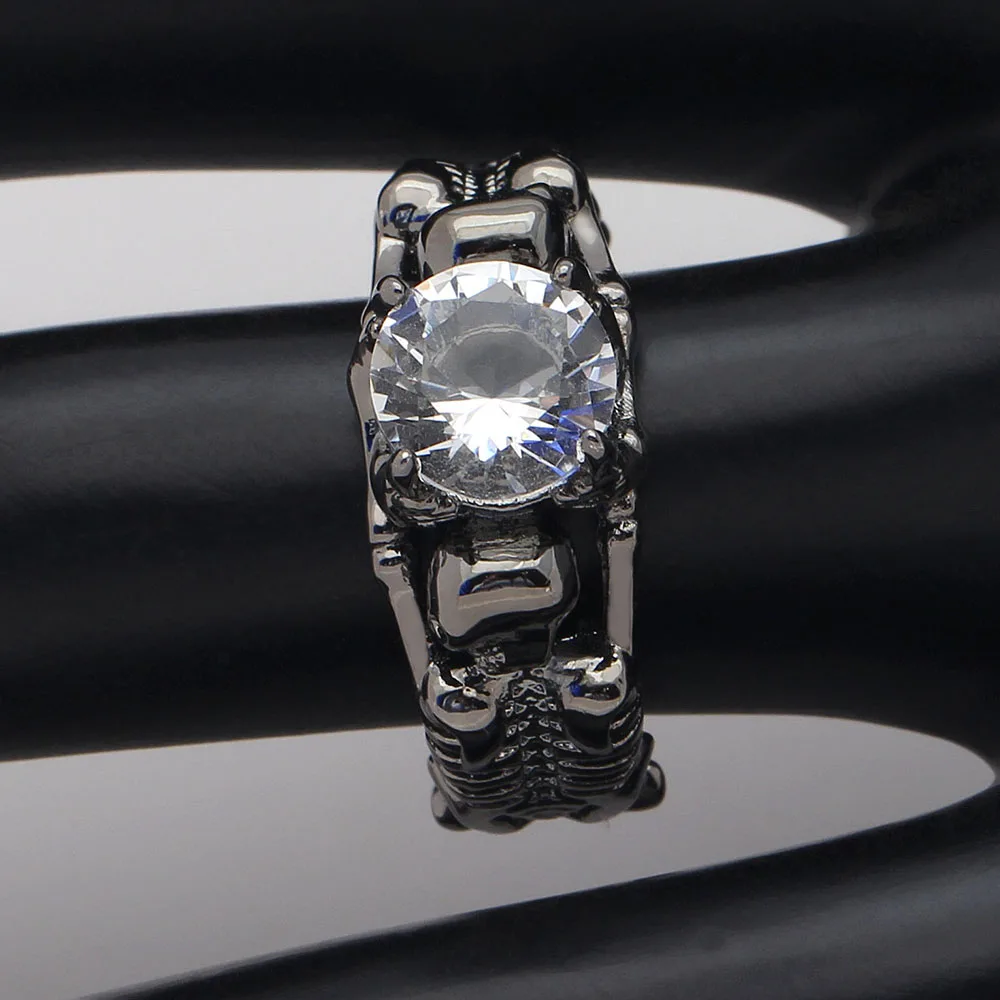 Ghost evil Skull skeleton Hand CZ Ring European and American Punk style Motor Biker Men Ring 2017 new skull men's jewelry